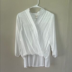 Elan White Textured Wrap Blouse smalll